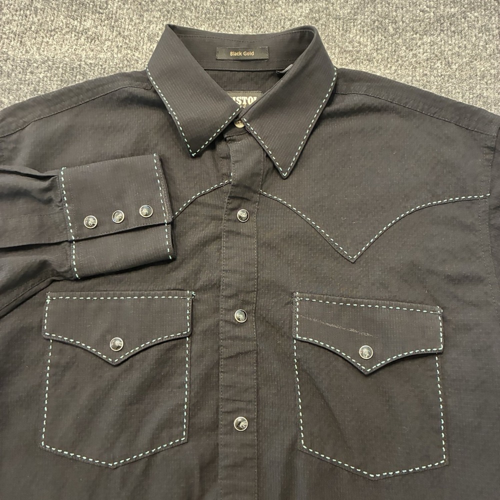Reistol Black Gold Long Sleeve Pearl Snap Rayon Blend Western Shirt Mens Small